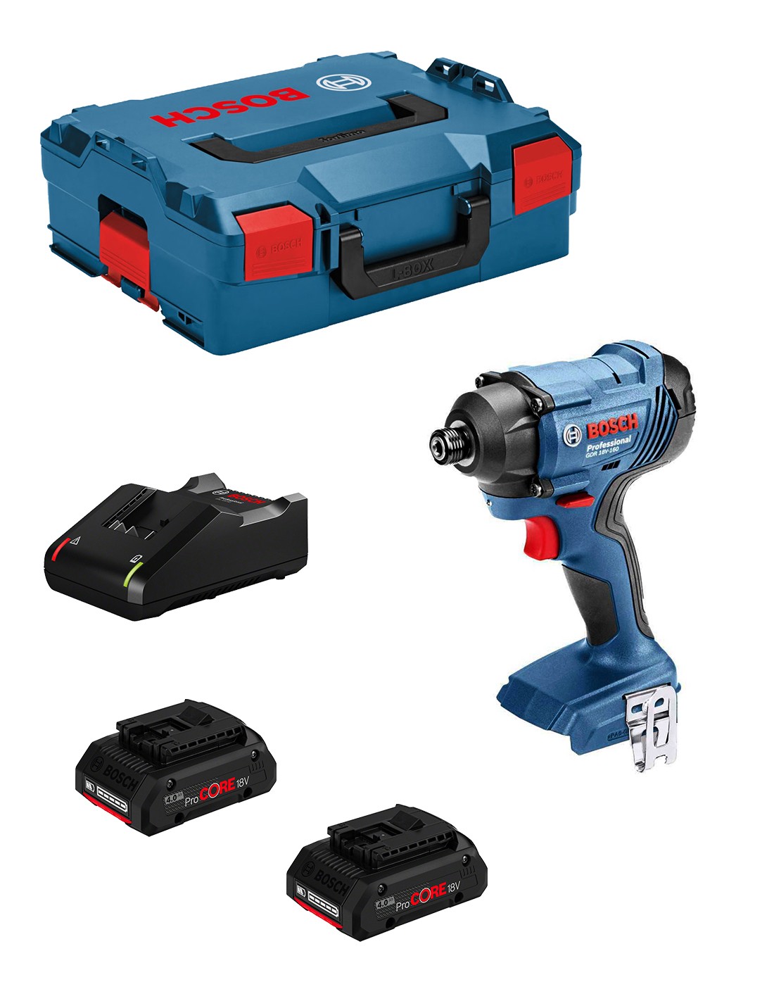 Atornillador de Impacto BOSCH GDR 18V-160 (2 x 4,0Ah ProCORE + GAL18V-40 + L-Boxx 136)