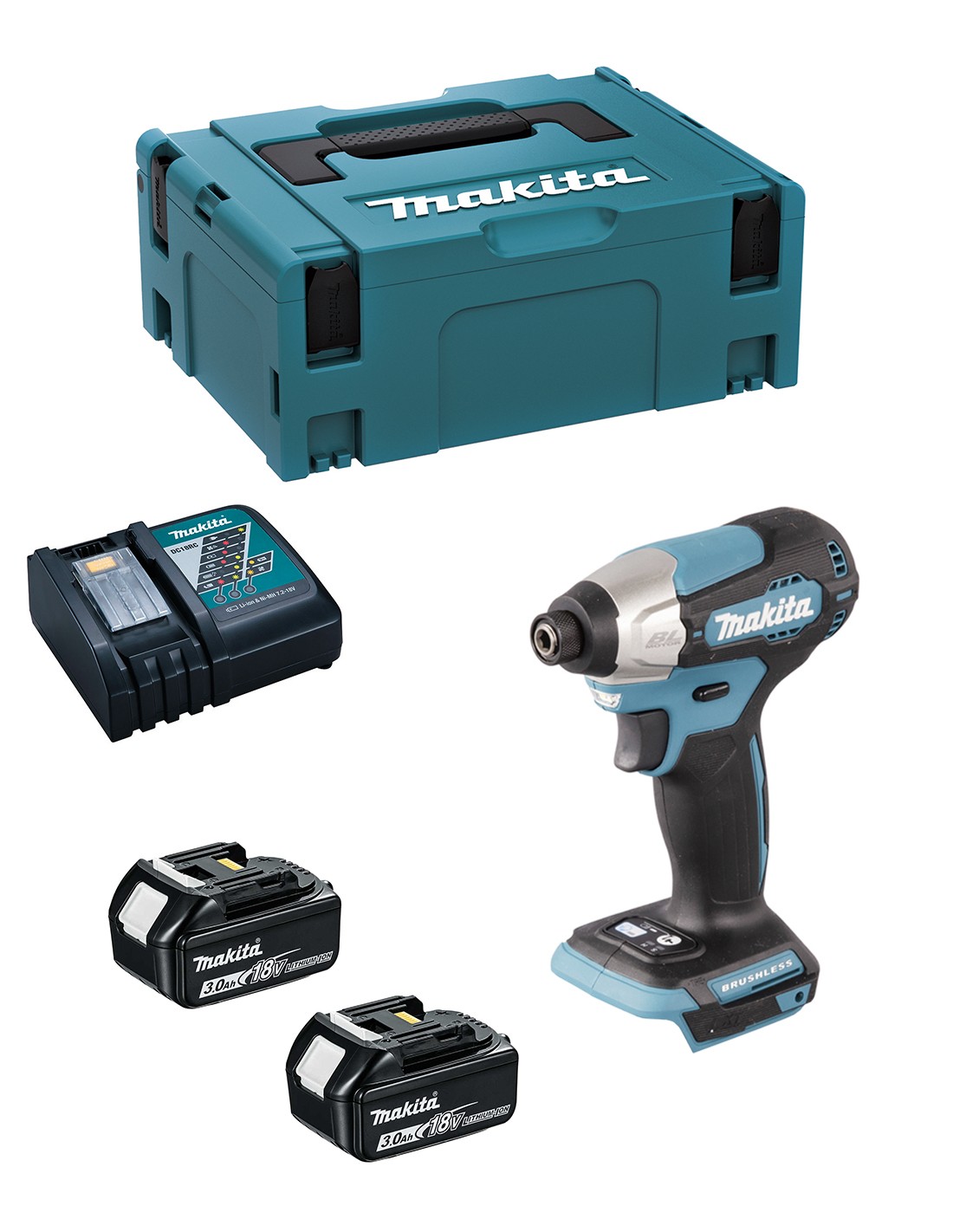 Atornillador de Impacto MAKITA DTD157RFJ (2 x 3,0 Ah + DC18RC + MAKPAC 2)