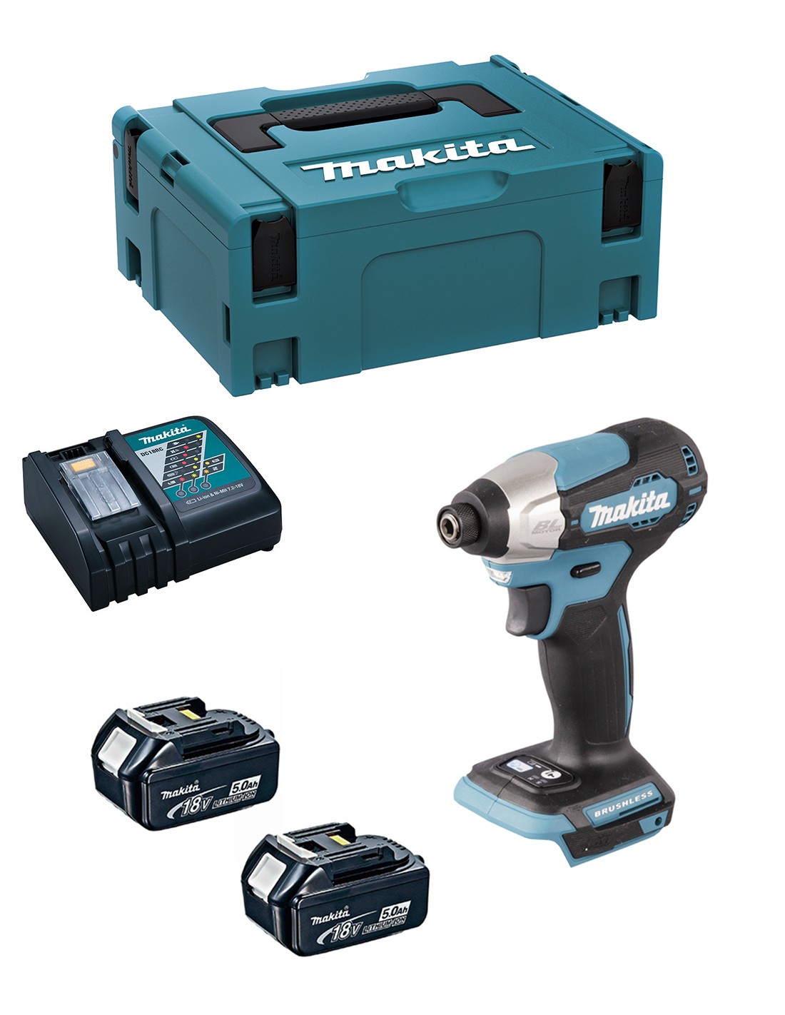 Atornillador de Impacto MAKITA DTD157RTJ (2 x 5,0 Ah + DC18RC + MAKPAC 2)