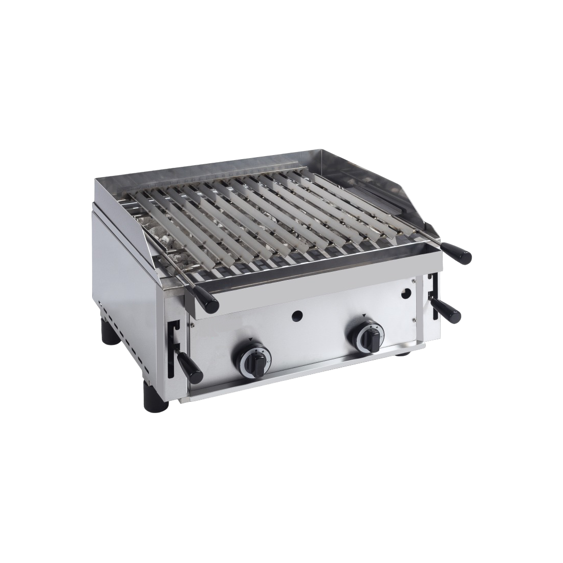 Barbacoa a gas para piedra volcánica sobremesa doble con peto