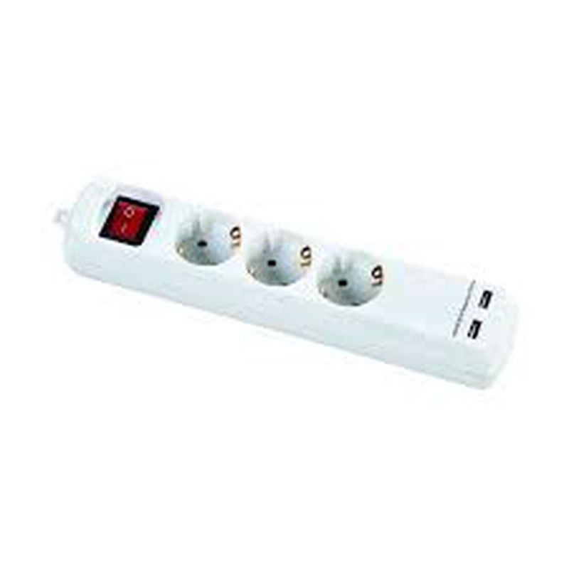 Base multiple 3 Enchufes con Interruptor y 2 Usb .Cable 3x1.5 1.4 metros Alyco. Referencia 199433