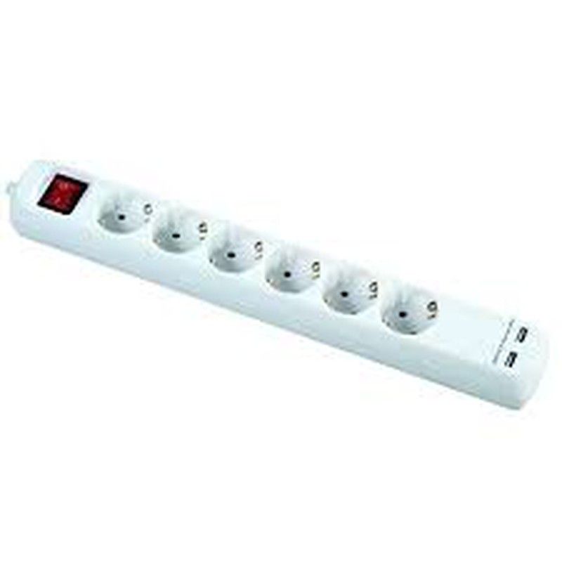 Base Múltiple Con Interruptor 6 Enchufes Y 2 Usb, Cable 3X1,5 1,4 Metros ALYCO. Referencia 199436