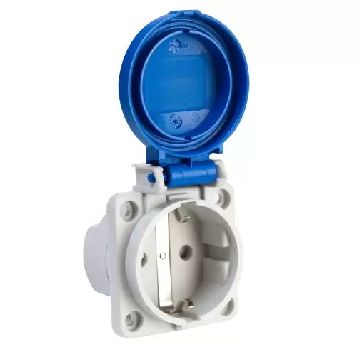 Base Enchufe Industrial Hembra 2P+T 250V IP54 Empotrar  Azul 16 A