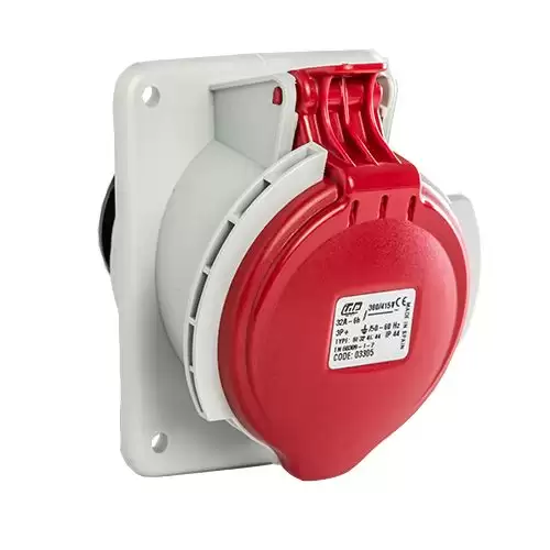 Base Enchufe Industrial Hembra 3P+T 380V IP44 Empotrar  Rojo 32 A
