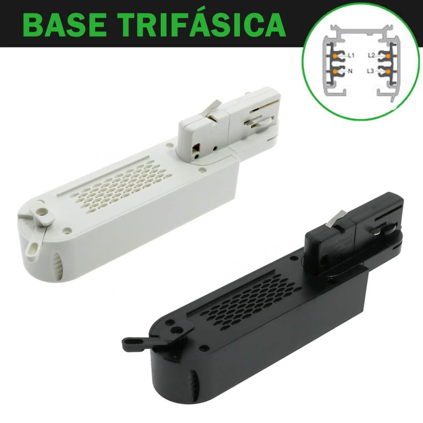 Base para Carril Trifásico Blanco / Negro