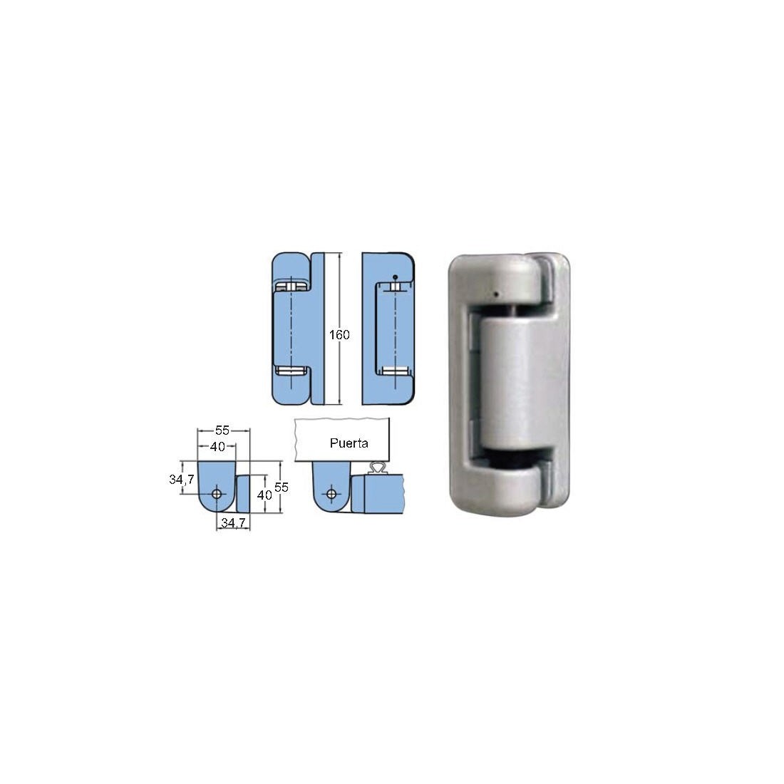 Bisagra con rampa 160mm Delrin ascendente 8mm