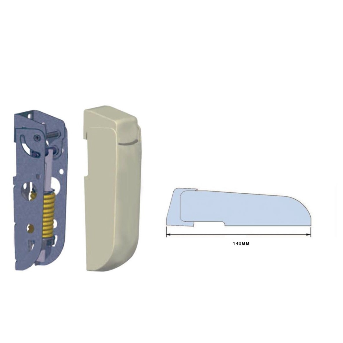 Bisagra para arcones frigoríficos con Embellecedores  muelle 4mm largo 140mm