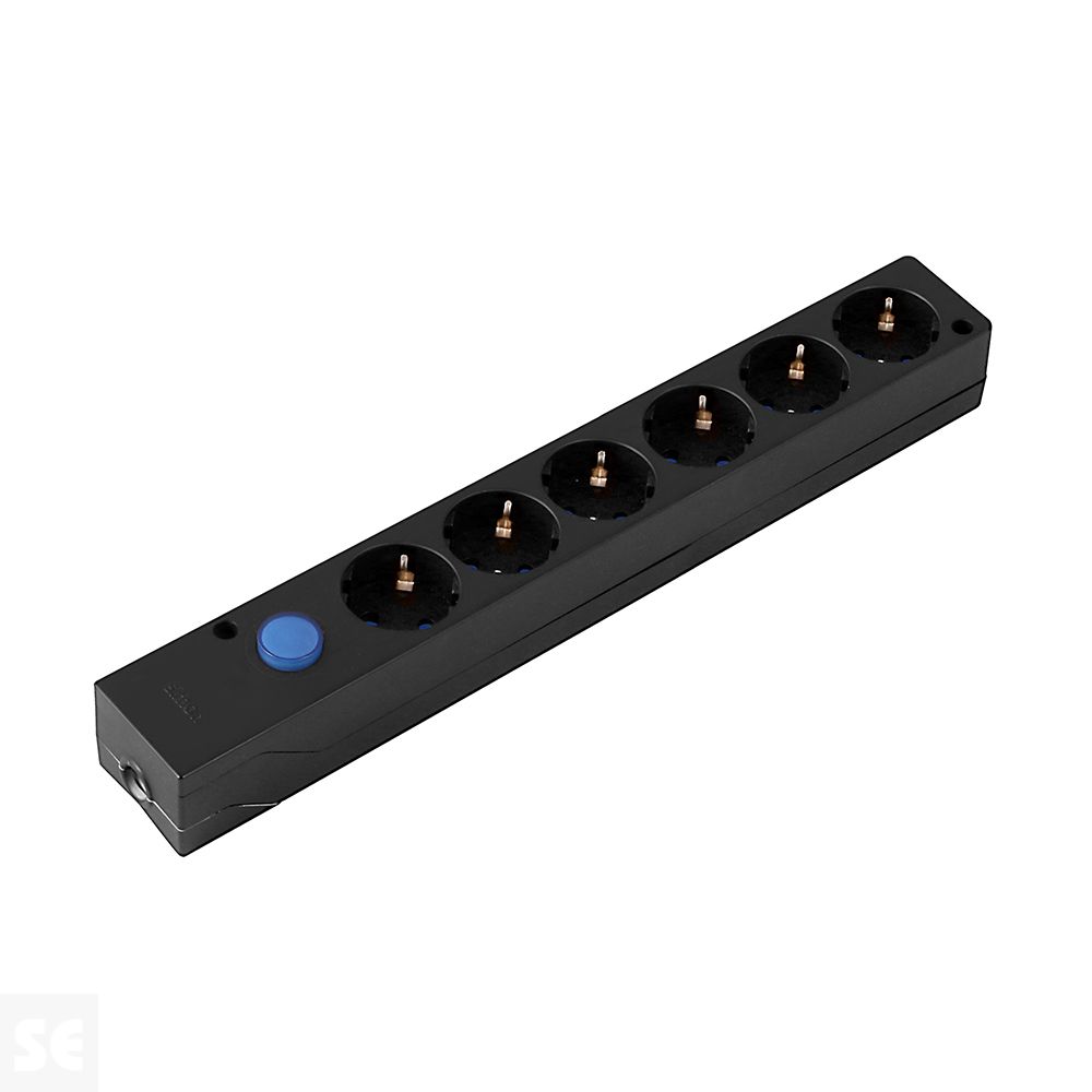 Base Múltiple Multifix 6 Tomas Negra Con Interruptor De Pie Simon