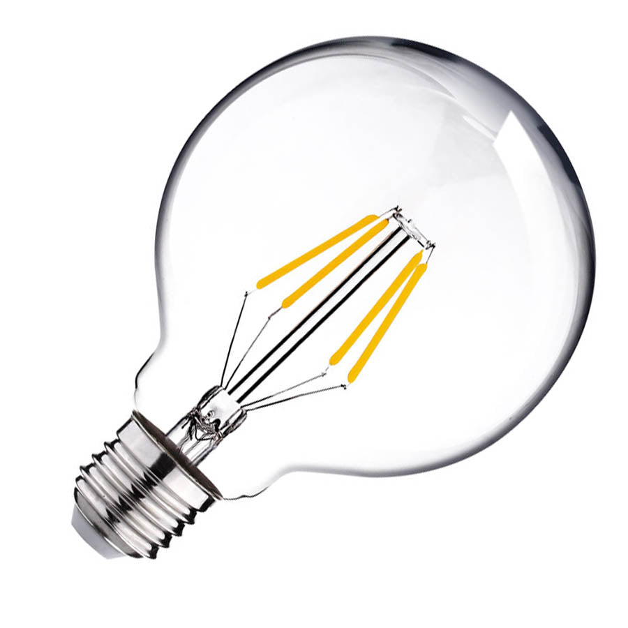 Bombilla LED E27 Globo G95mm Filamento Transparente 6W