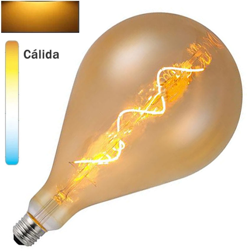 Bombilla LED E27 Globo A160mm Filamento Espiral Ambar 4W