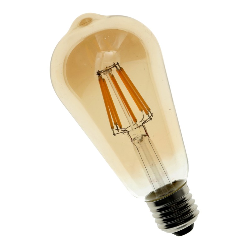 Bombilla led ST64 E27 Edison con filamento de 5,5W, vintage acabado ámbar, 2200K