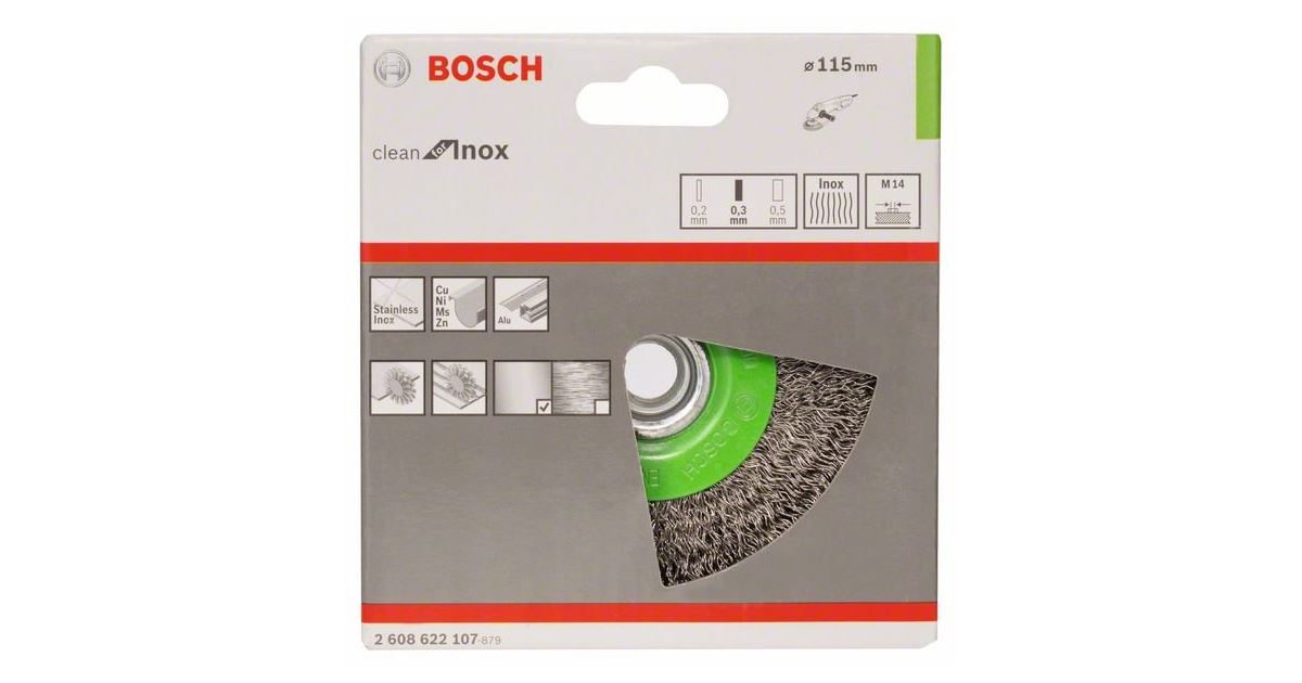 BOSCH Cepillo de alambre circular, alambre ondulado, 115, acero inoxidable 115 mm, 0,3 mm, M14 2608622107