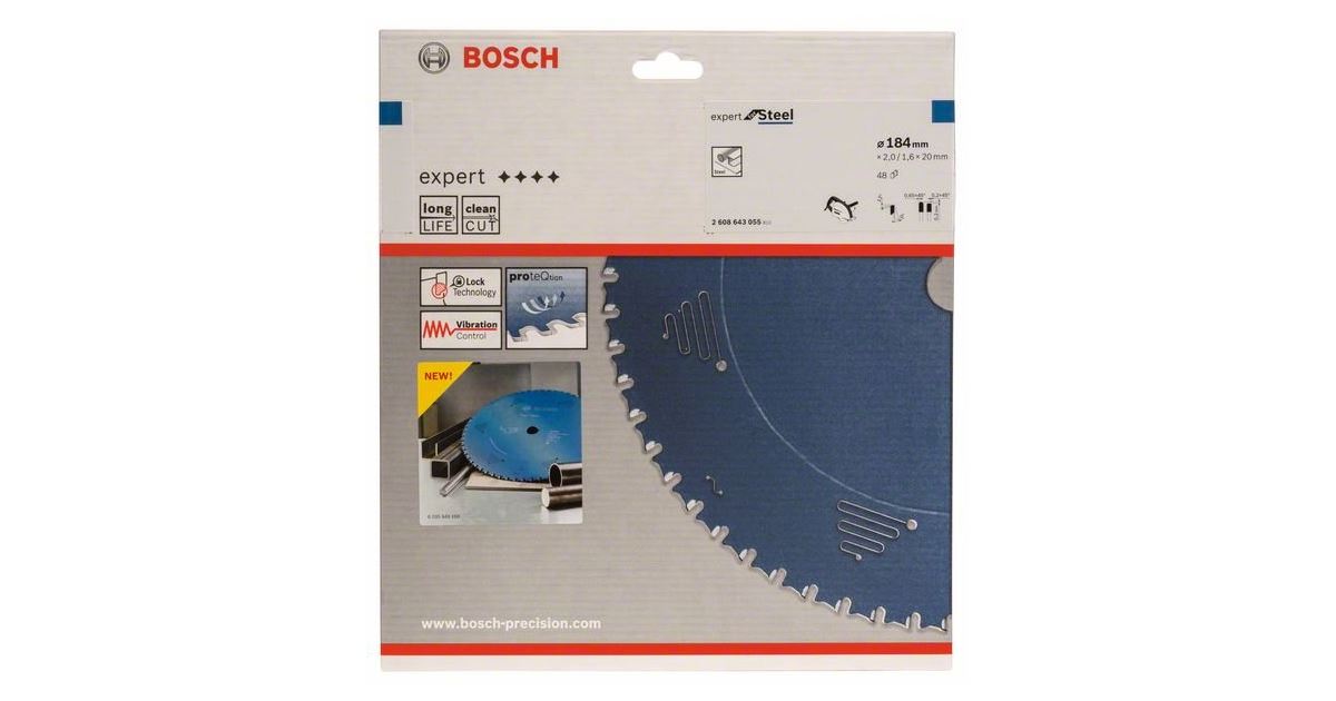 BOSCH Hoja de sierra circular Expert para acero 184 x 20 x 2,0 mm, 48 2608643055