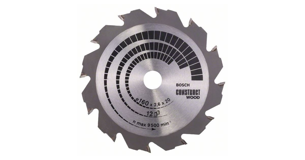 BOSCH Hoja de sierra Construct Wood 160 x 20/16 x 2,6 mm; 12 2608640630
