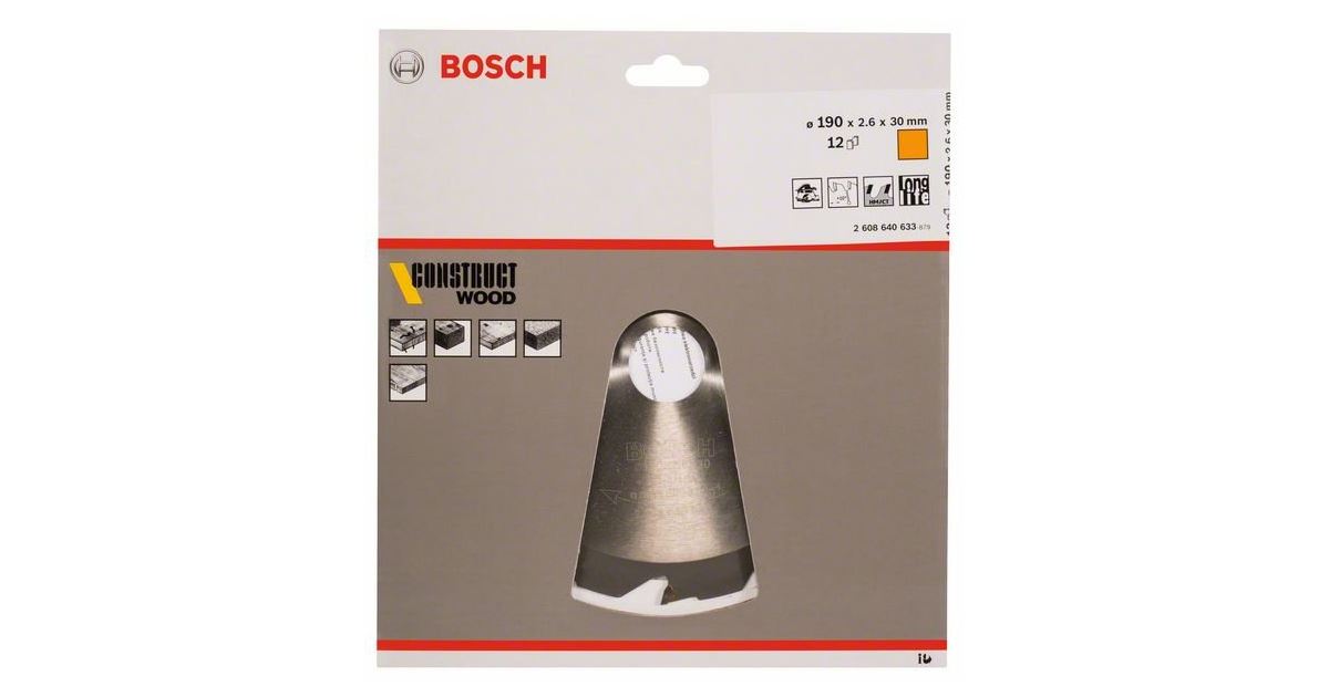 BOSCH Hoja de sierra Construct Wood 190 x 30 x 2,6 mm; 12 2608640633