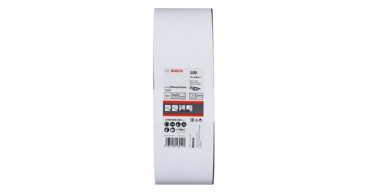 BOSCH Juego de bandas de lija de 10 piezas X440 75 x 533 mm, 100 2608606083