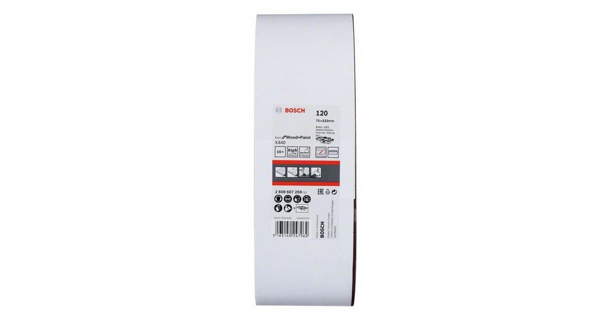 BOSCH Juego de bandas de lija de 10 piezas X440 75 x 533 mm, 120 2608607259