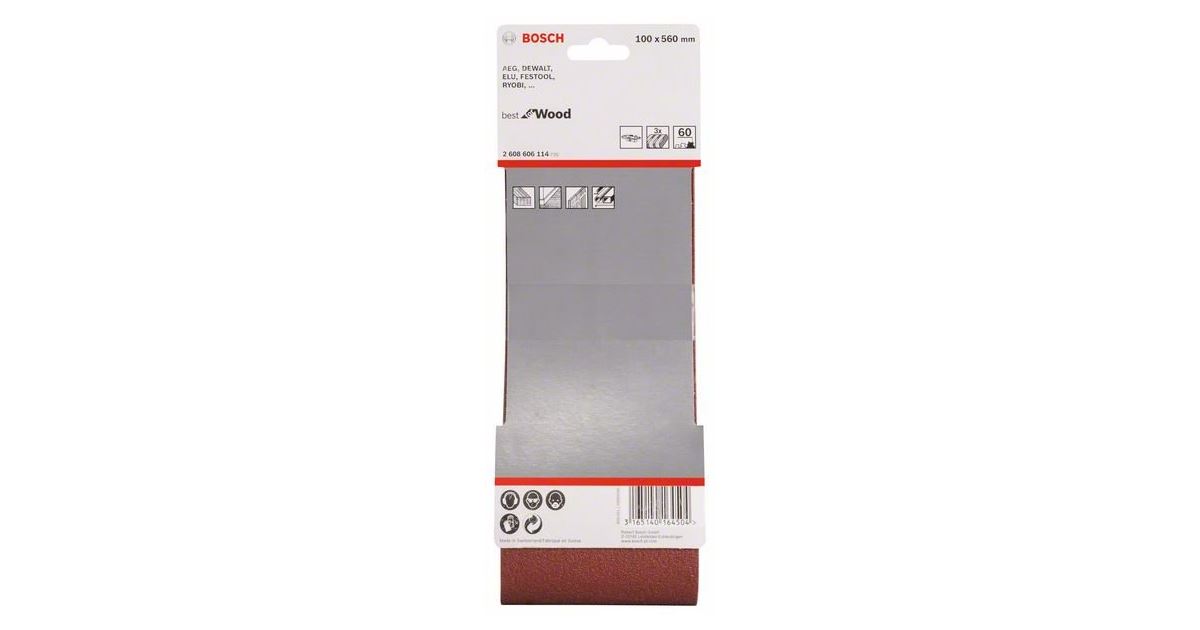 BOSCH Juego de bandas de lija de 3 piezas X440 100 x 560 mm, 60 2608606114