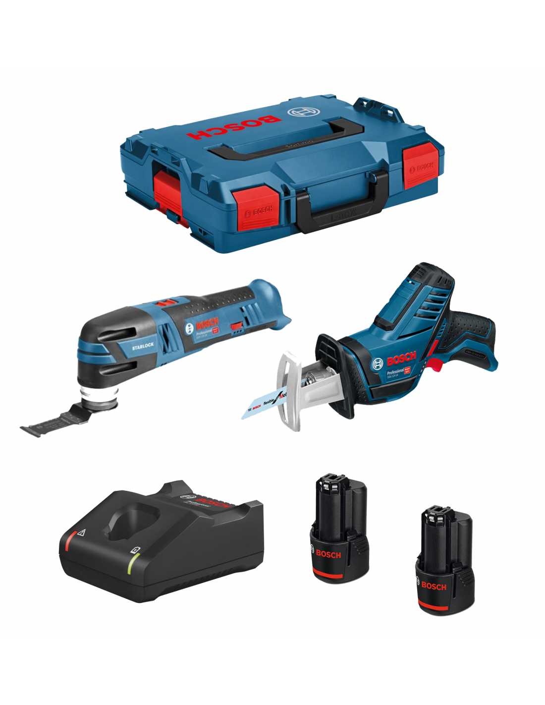 BOSCH Kit 12V B12GSAGOP2bat3a-40 (GSA 12V-14 + GOP 12V-28 + 2 x 3,0 Ah + GAL12V-40 + L-Boxx 102)