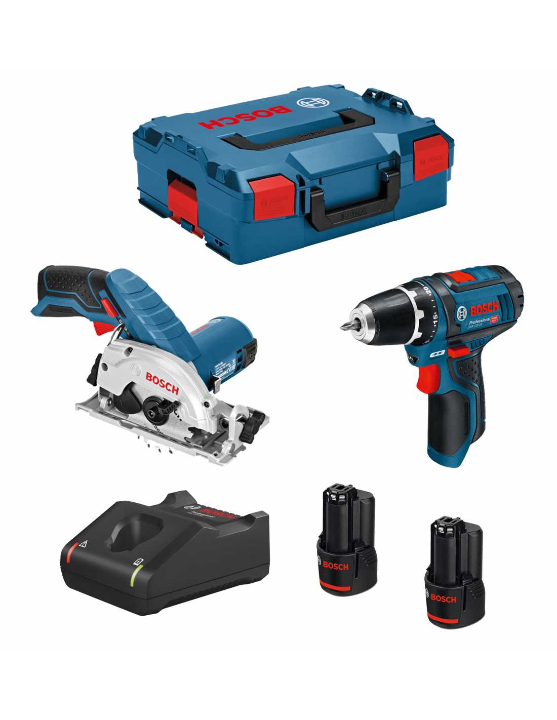BOSCH Kit 12V B12GSRGKS2bat3a-40 (GSR 12V-15 + GKS 12V-26 + 2 x 3,0 Ah + GAL12V-40 + L-Boxx 136)