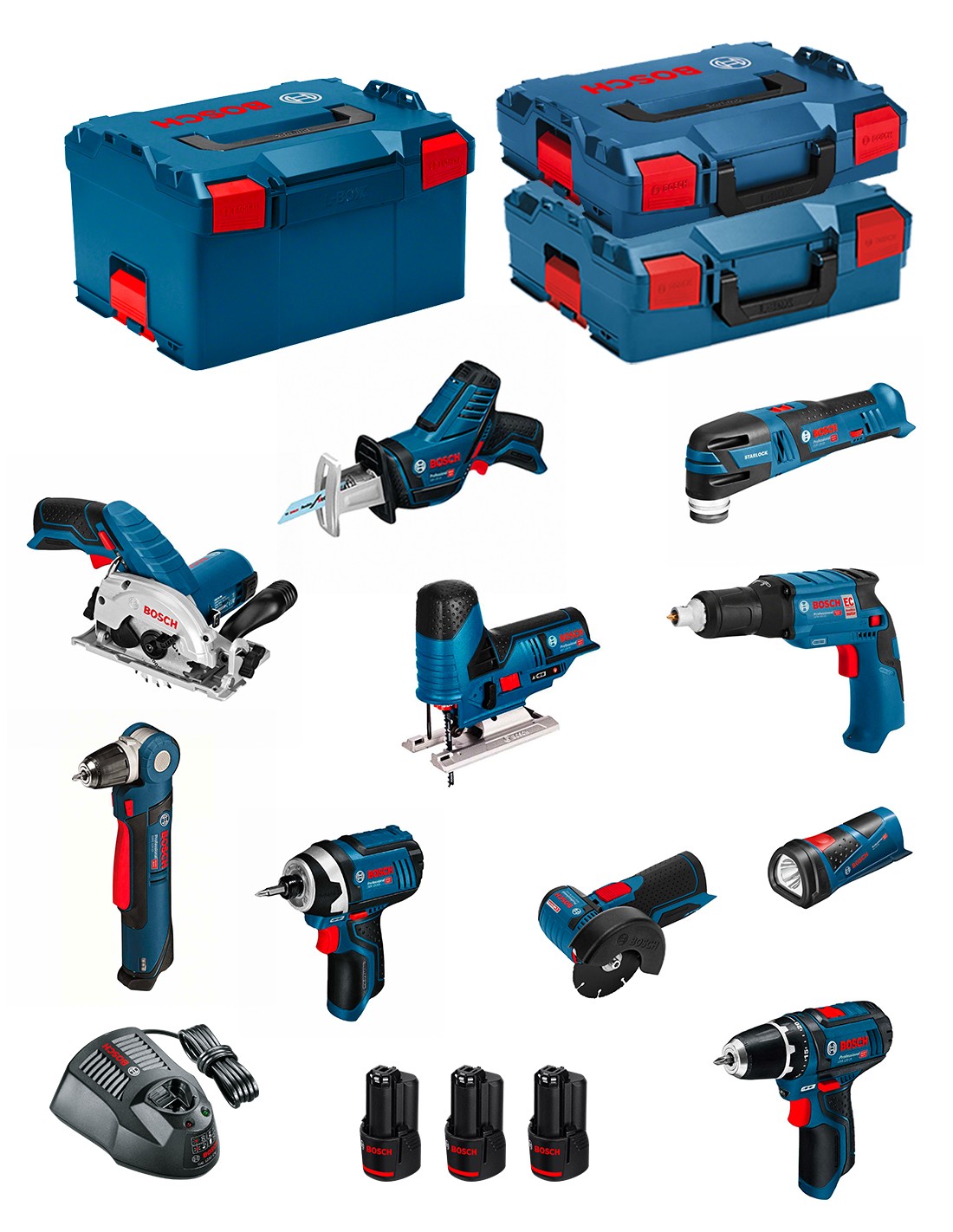 BOSCH Kit 12V BMK10-28AD3(GSR12V-15+GDR12V-105+GKS12V-26+GWS12V-76+GST12V-70+GOP12V-28+GSA12V-14+GWB 12V-10+GLI12V-80+GTB12V-11)