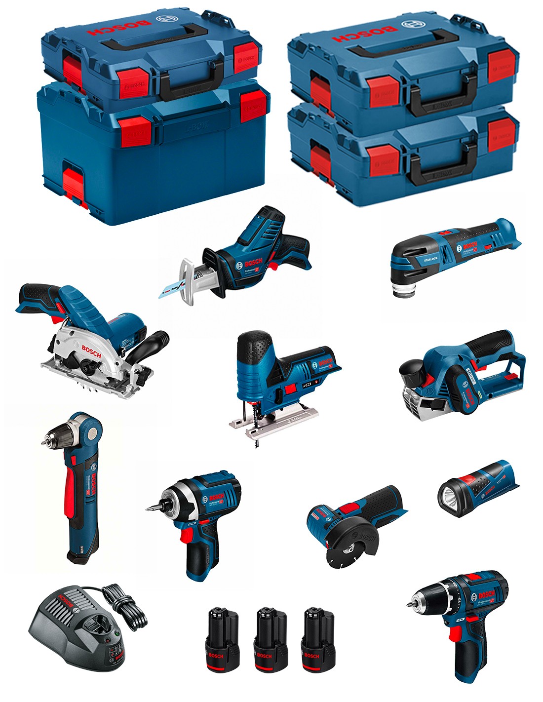 BOSCH Kit 12V BMK10-28DD3 (GSR12V-15+GDR12V-105+GKS12V-26+GWS12V-76+GST12V-70+GOP12V-28+GSA12V-14+GWB12V-10+GLI12V-80+GHO12V-20)