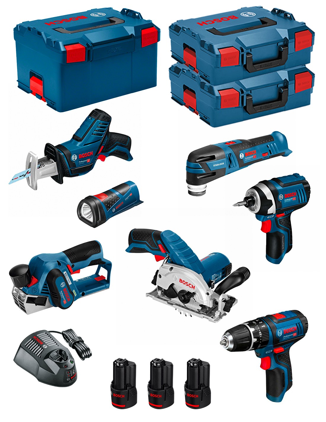 BOSCH Kit 12V BMK7-28ED3 (GSB 12V-15 + GDR 12V-105 + GKS 12V-26 + GOP 12V-28 + GSA 12V-14 + GLI 12V-80 + GHO 12V-20)