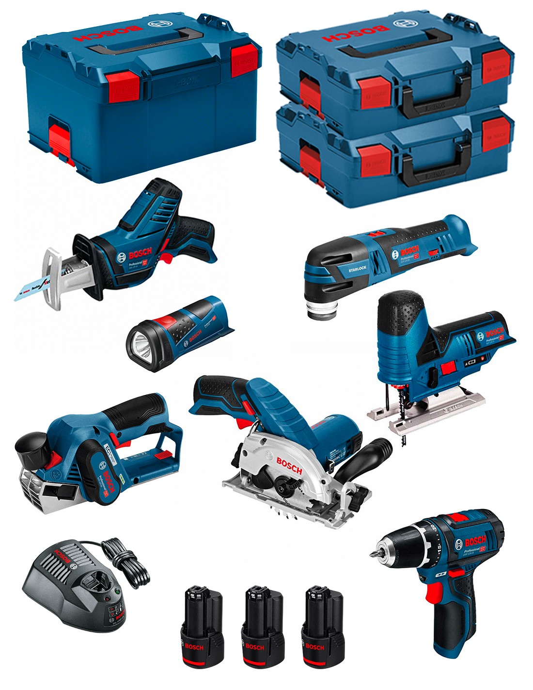 BOSCH Kit 12V BMK7-28FD3 (GSR 12V-15 + GKS 12V-26 + GST 12V-70 + GOP 12V-28 + GSA 12V-14 + GLI 12V-80 + GHO 12V-20 )