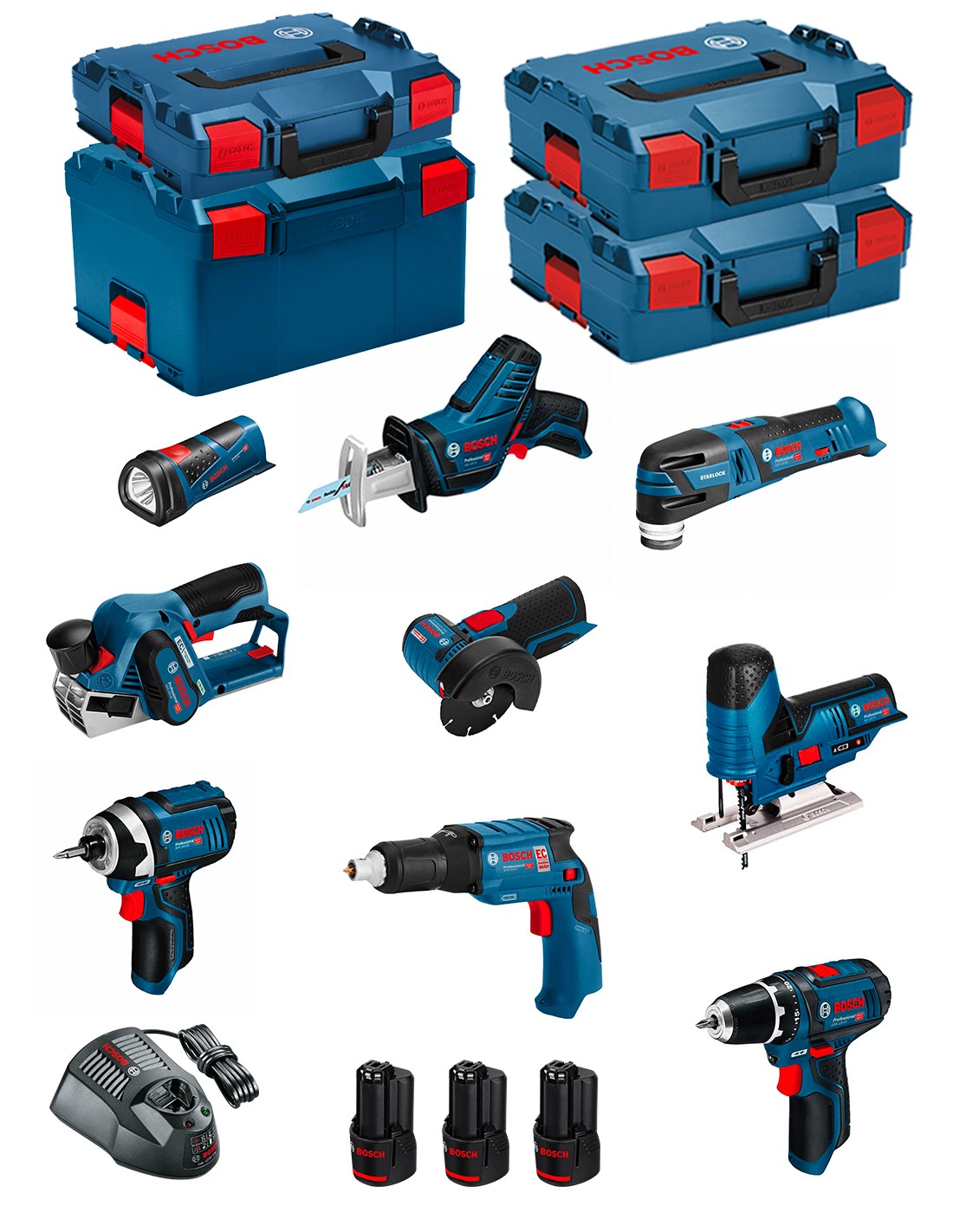 BOSCH Kit 12V BMK9-28CD3 (GSR 12V-15+GTB 12V-11+GDR 12V-105+GWS 12V-76+GST 12V-70+GOP 12V-28+GSA 12V-14+GLI 12V-80+GHO 12V-20)