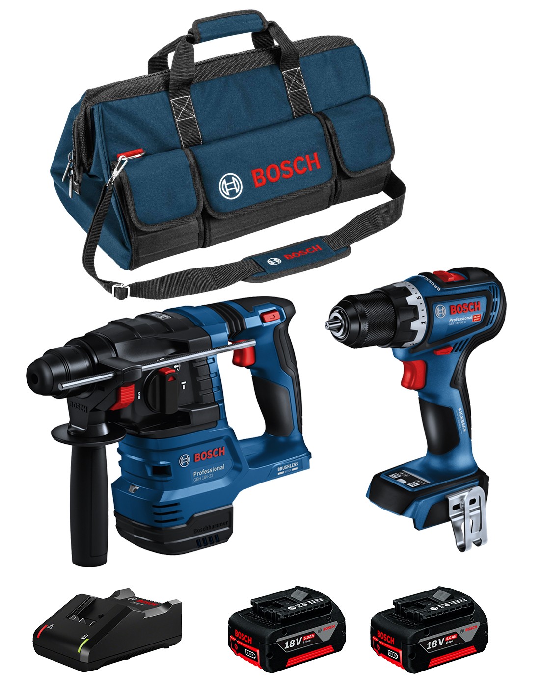 BOSCH Kit BK2020BAG (GBH 18V-22 + GSR 18V-90 C + 2 x 5,0 Ah + GAL18V-40 + HDBAG)