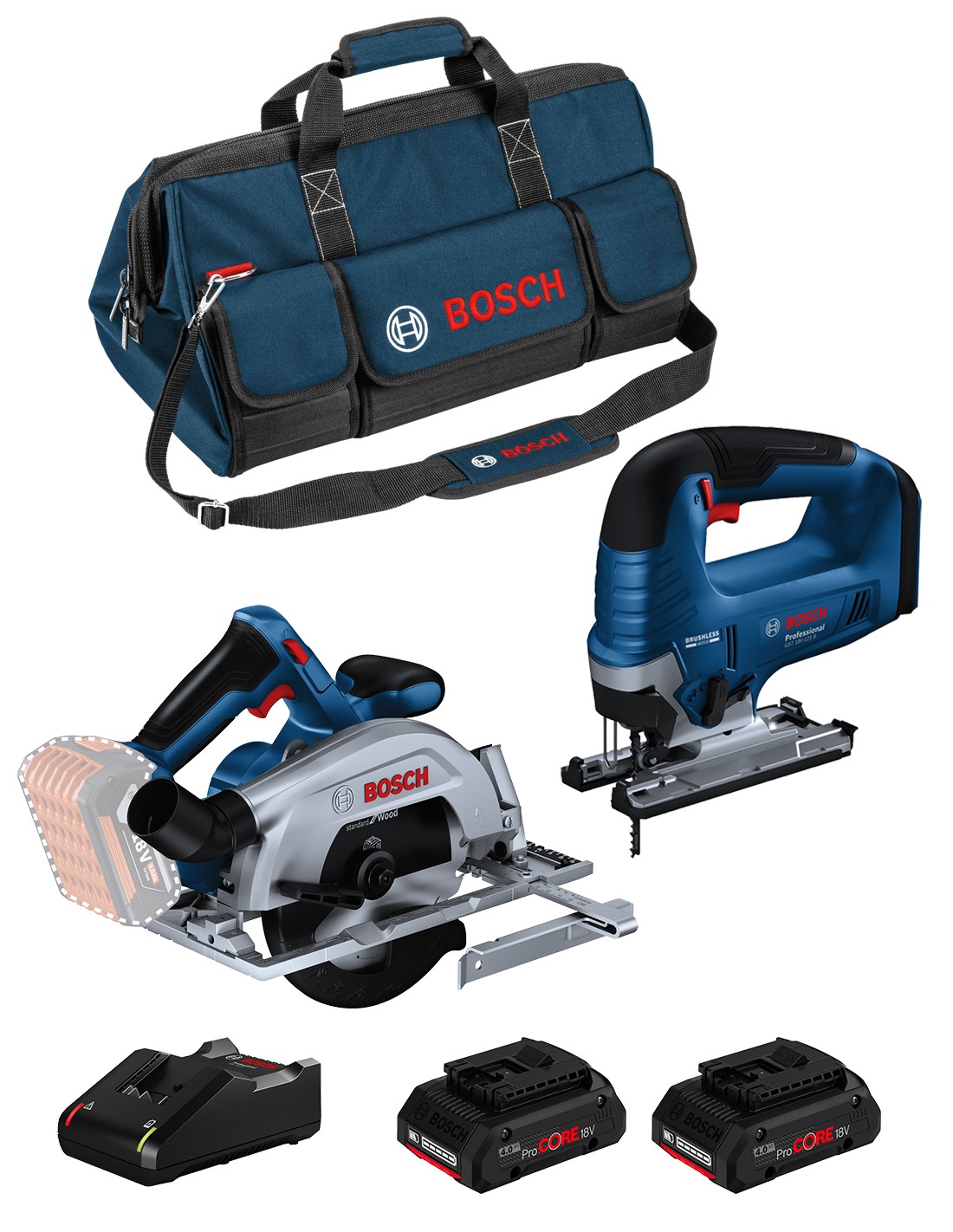 BOSCH Kit BK2022BAG (GKS 18V-57-2 + GST 18V-125 B + 2 x 4,0 Ah ProCORE + GAL18V-40 + HDBAG)