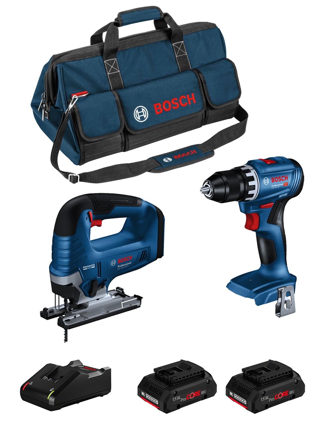 BOSCH Kit BK2024BAG (GSB 18V-45 + GST 18V-125 B + 2 x 4,0 Ah ProCORE + GAL18V-40 + HDBAG)