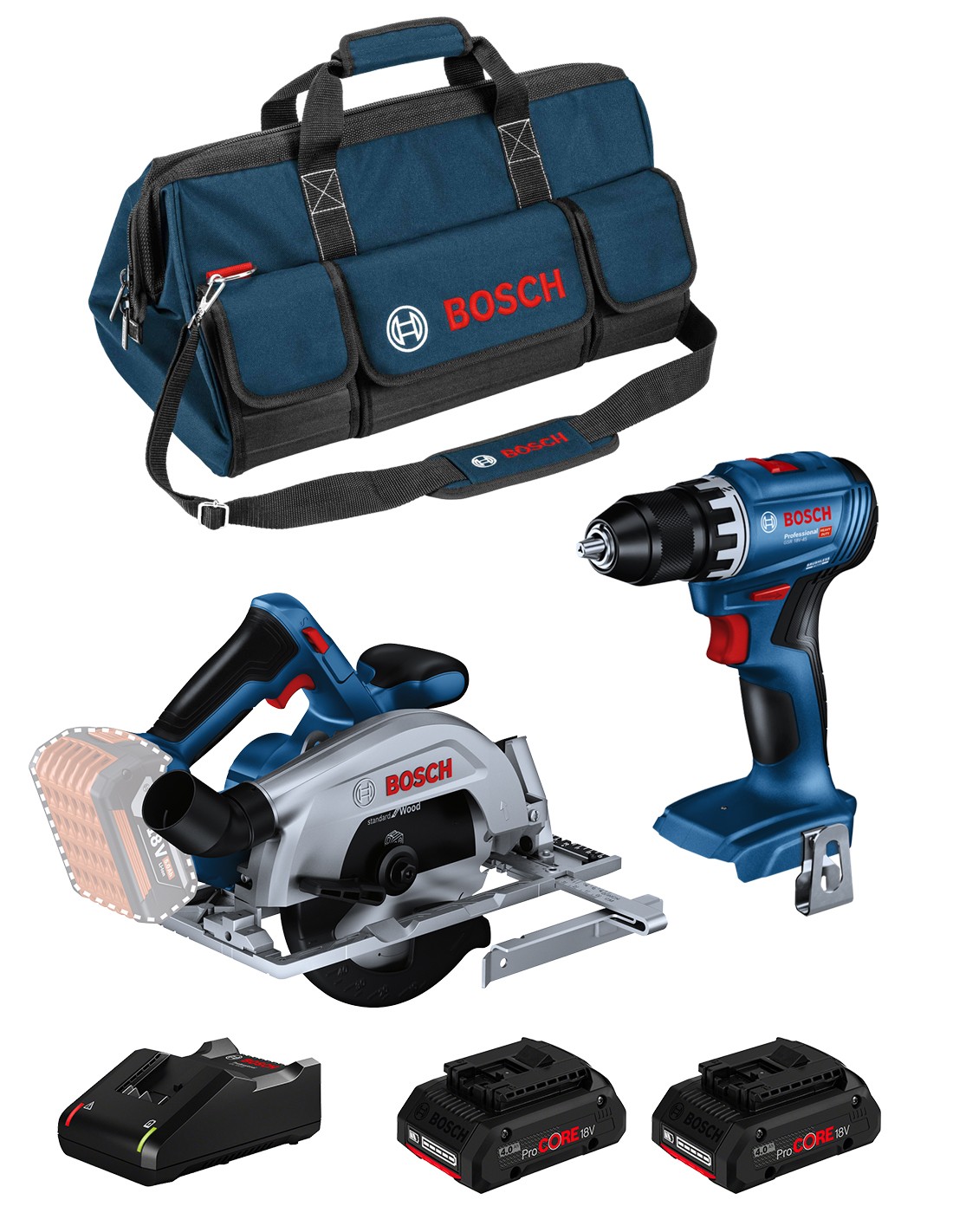 BOSCH Kit BK2025BAG (GSB 18V-45 + GKS 18V-57-2 + 2 x 4,0 Ah ProCORE + GAL18V-40 + HDBAG)