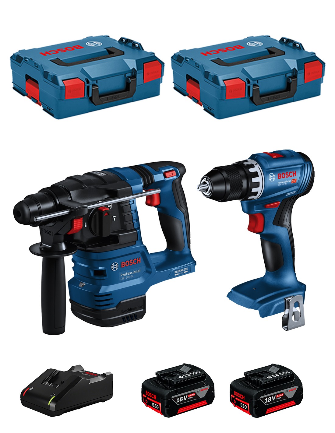 BOSCH Kit BK222 (GBH 18V-22 + GSR 18V-45 + 2 x 5,0 Ah + GAL18V-40 + 2 x L-Boxx 136)