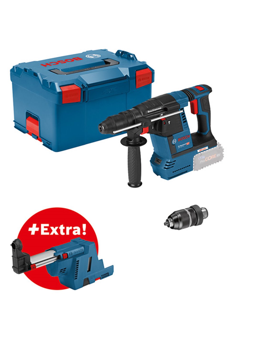 BOSCH Martillo perforador SDS plus a batería GBH 18V-26F + GDE Professional
