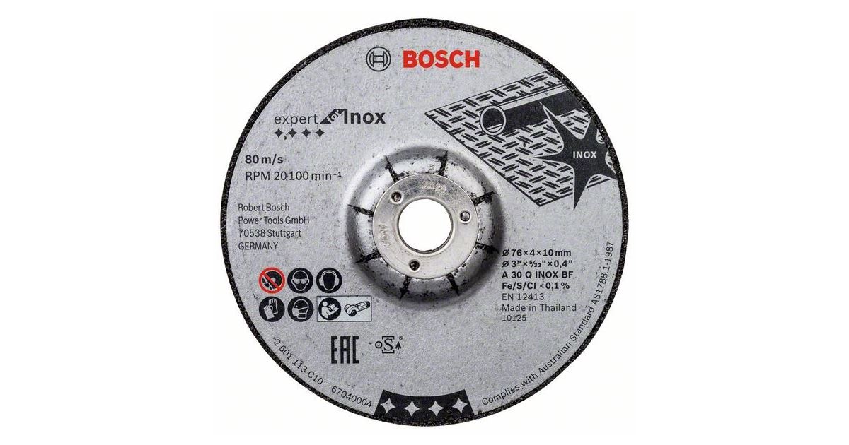 BOSCH Muela abrasiva 76 × 4 × 10 mm, 2 piezas, EfI A 30 Q INOX BF; 76 mm; 4 mm; 10mm 2608601705