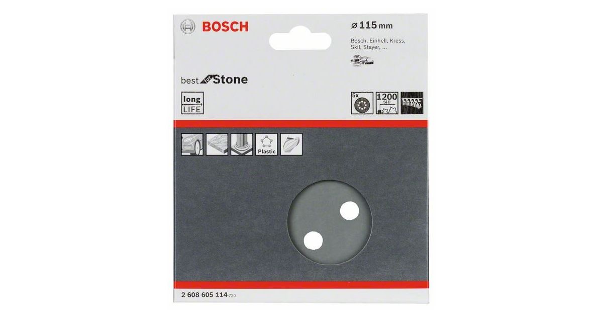BOSCH Papel de lija F355, paquete de 5 115 mm, 600 2608605113