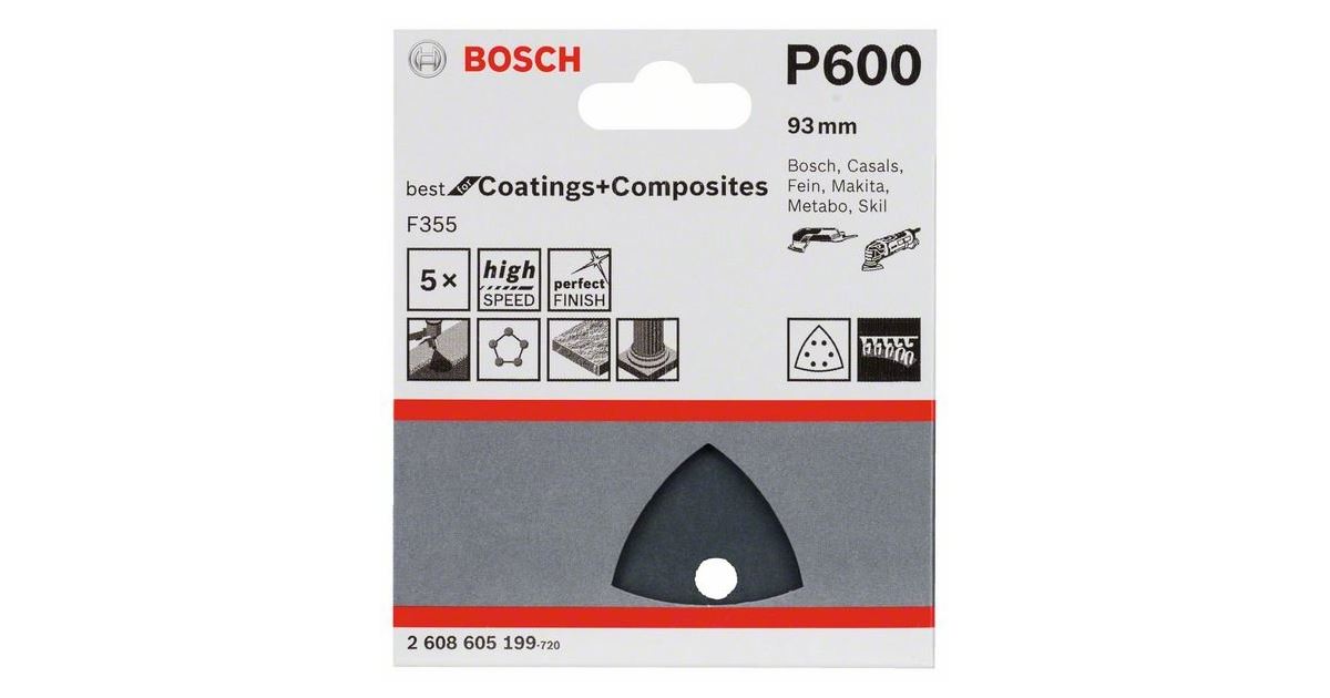 BOSCH Papel de lija F355, paquete de 5 93 mm, 600 2608605199