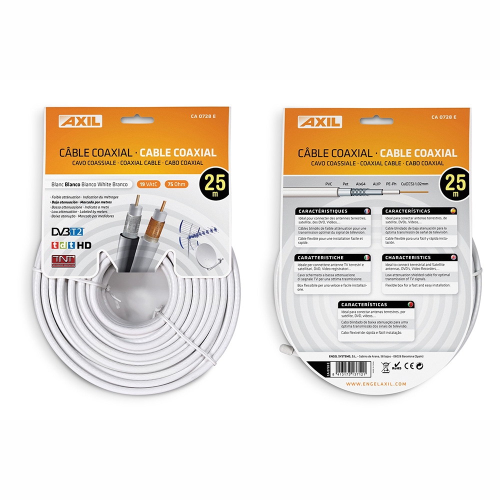 Cable Antena Coaxial Blanco 75 Ohm 25M.