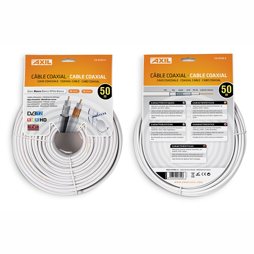 Cable Antena Coaxial Blanco 75 Ohm 50M