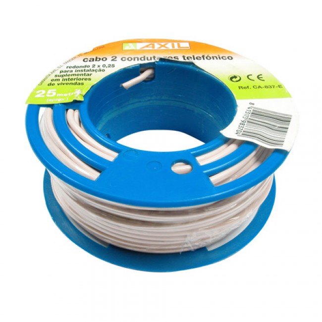 Cable Telefonico Redondo 2 Hilos Blanco, 25M