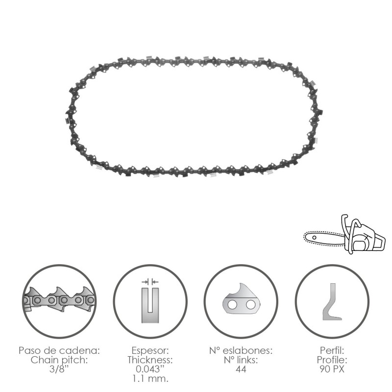 Cadena Motosierra 3/8" / 0.043" 1,1 mm 44 Eslabones