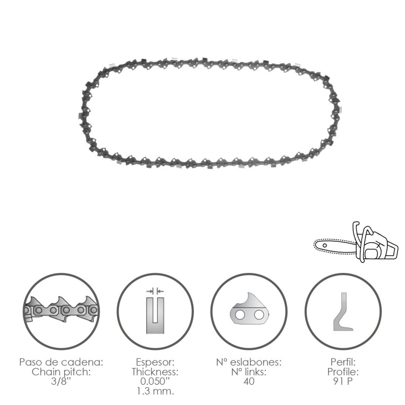 Cadena Motosierra 3/8" / 0.050" 1,3 mm 40 Eslabones