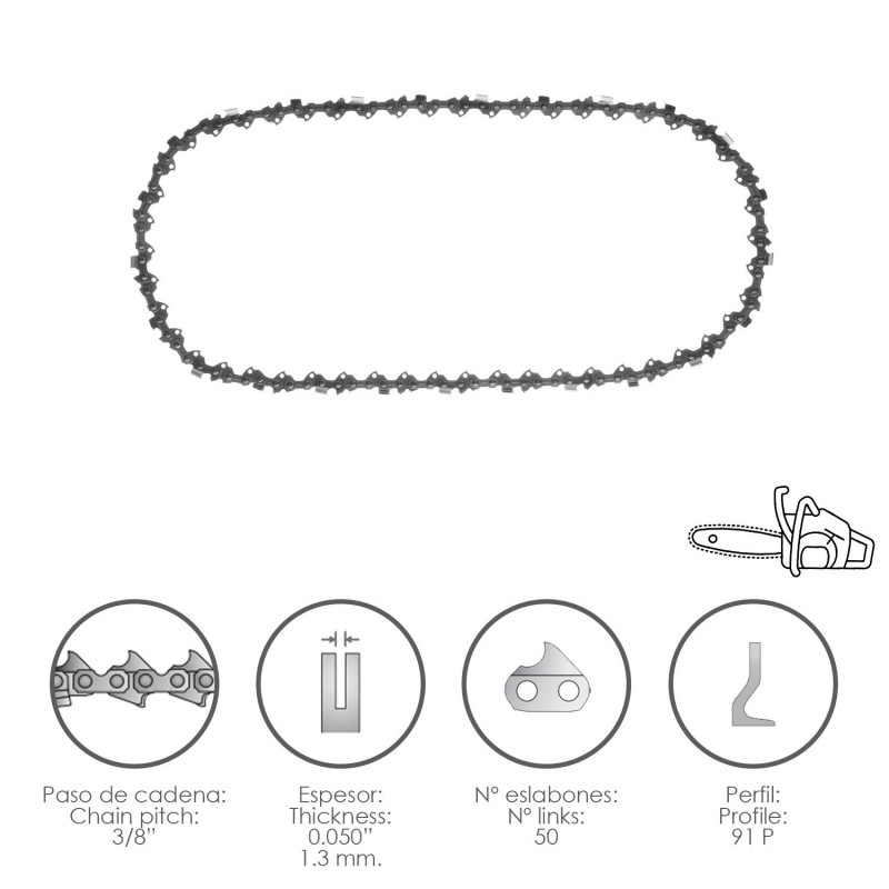 Cadena Motosierra 3/8" / 0.050" 1,3 mm 50 Eslabones