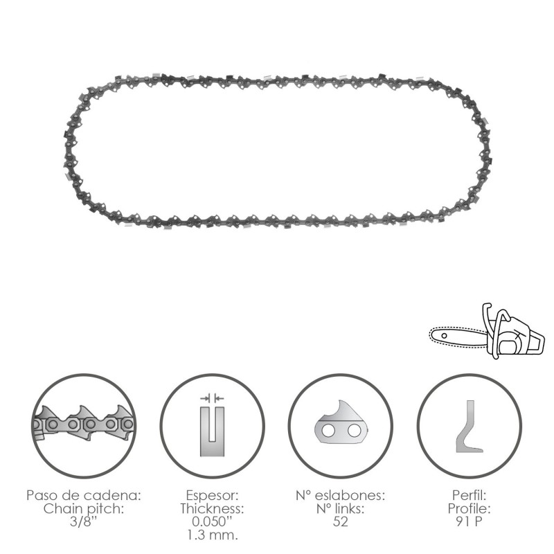 Cadena Motosierra 3/8" / 0.050" 1,3 mm 52 Eslabones