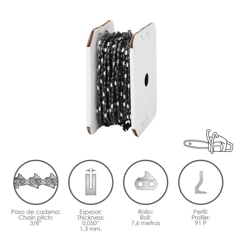 Cadena Motosierra 3/8" / 0.050" 1,3 mm Rollo 7,6 Metros