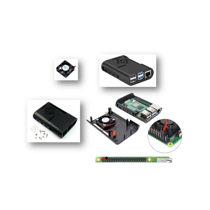 Caja PVC Raspberry Pi 4 con ventilador negra