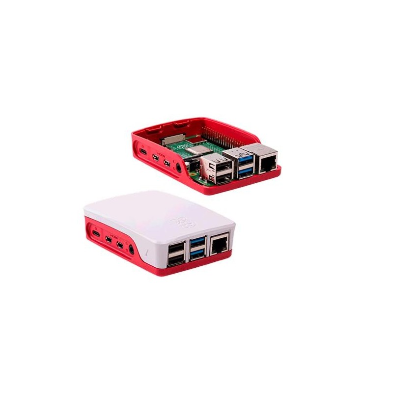 Caja Raspberry Pi 4 Oficial blanco y rojo frambuesa