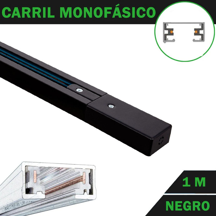 Carril Monofásico 1 Metro Negro Reforzado