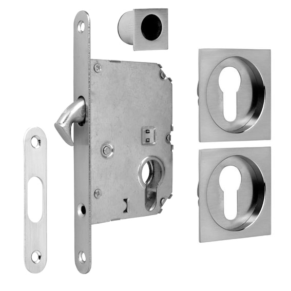 Cerraduras puerta corredera - Kit Cuadrado Puerta Corredera con Llave Níquel Satinado